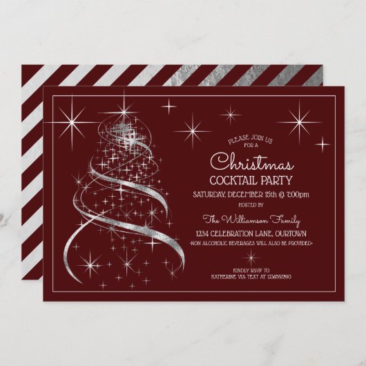 Invitation Élégant Silver Shimmer Noël Cocktail Party (Devant / Derrière)