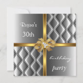 Invitation Elegant Silver Silk Gold Bow Diamond (Devant)
