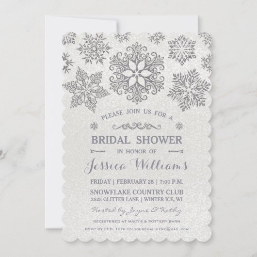 Invitation Élégant Silver Snowflake nuptiale de douche Invita (Devant)
