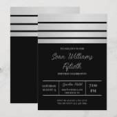 Invitation Elégant Silver Stripes Masculine Anniversaire (Devant / Derrière)