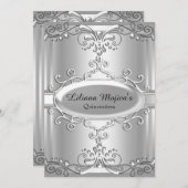 Invitation Elegant Silver Swirl Quinceanera (Devant / Derrière)