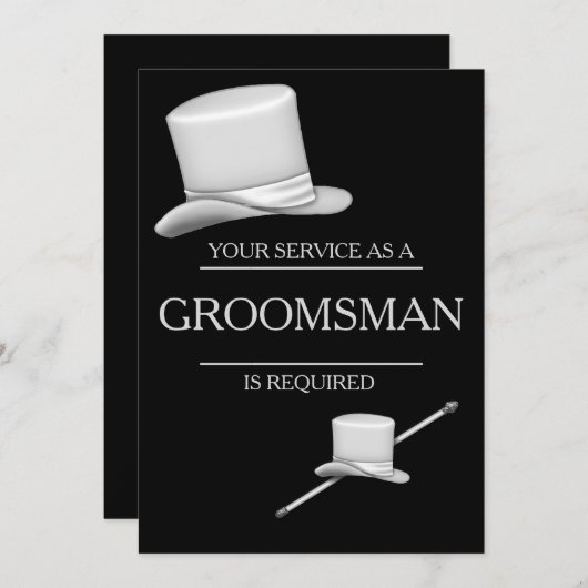 Invitation Élégant Silver Top Hat Groomsman (Devant / Derrière)
