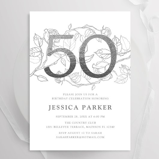 Invitation Elégant Silver White 50e anniversaire