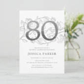 Invitation Elégant Silver White 80e anniversaire (Debout devant)