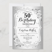 Invitation Elégant Silver White Photo 50e anniversaire (Devant)