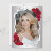 Invitation Elégant Silver White Red Photo 50th Birthday (Dos)