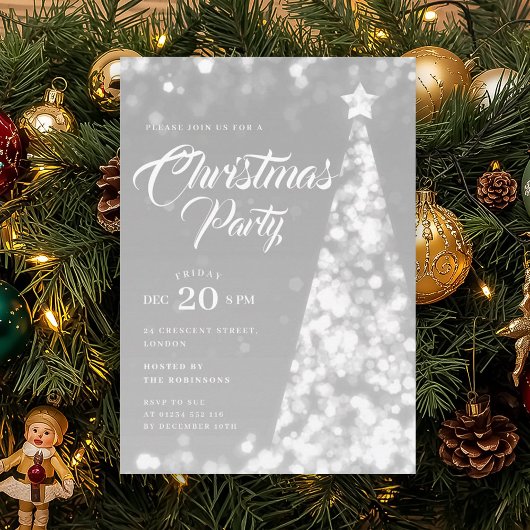 Invitation Elegant Silver Winter Christmas Tree Holiday