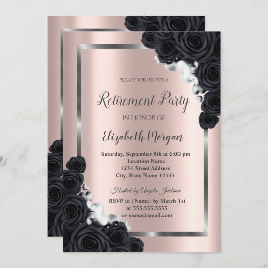 Invitation Elégant SilverFrame, Retraite Rose noire (Devant / Derrière)