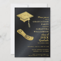 Elégant Simple Black and Gold Graduation Party