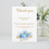 INVITATION ÉLÉGANT SIMPLE BLEU FLEUR OR MERCI ENVERS (Debout devant)