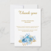 INVITATION ÉLÉGANT SIMPLE BLEU FLORAL OR REMERCIEMENT ENVERS (Devant)