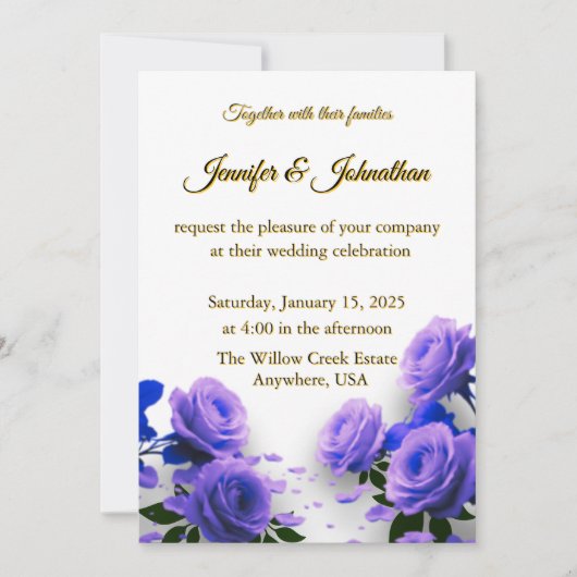 Invitation Elegant Simple Blue Roses Love is in Bloom Wedding (Devant)