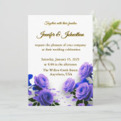 Invitation Elegant Simple Blue Roses Love is in Bloom Wedding (Debout devant)