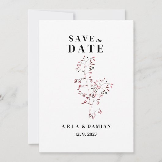 Invitation Élégant simple bordeaux rose floral Enregistrer la (Devant)