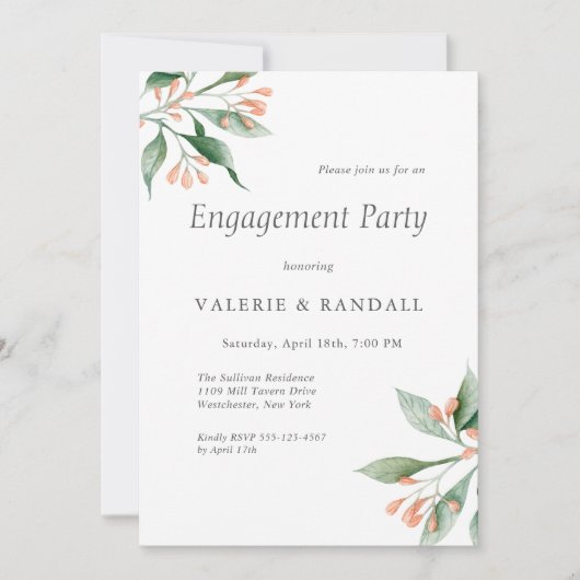 Invitation Élégant Simple Botanical Engagement Party (Devant)
