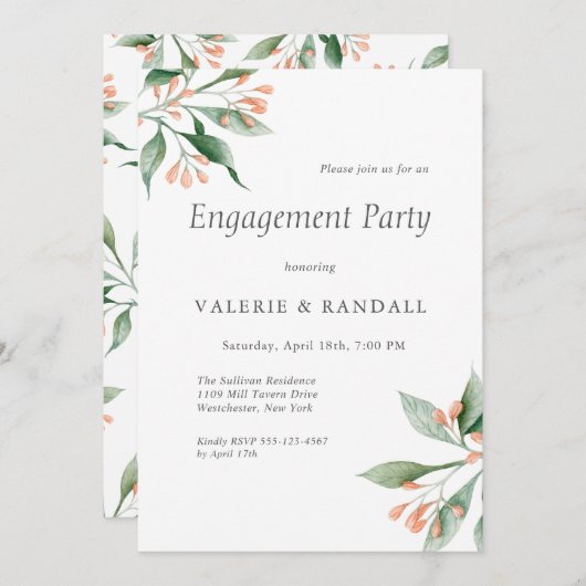 Invitation Élégant Simple Botanical Engagement Party (Devant / Derrière)