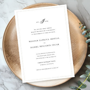 Invitation Élégant simple calligraphie Monogramme Mariage bla