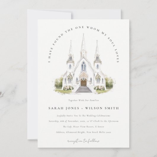 Invitation Élégant simple catholique Mariage de l'église aqua (Devant)