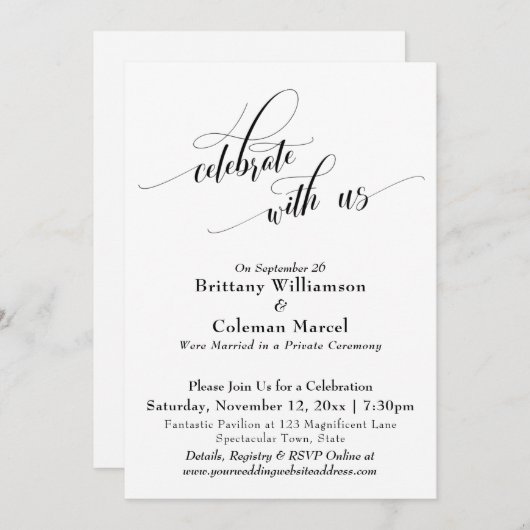 Invitation Elégant Simple Celebré avec nous Noir et Blanc (Devant / Derrière)