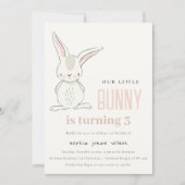 Invitation Élégant Simple Cute Blush Pink Bunny Anniversaire  (Devant)