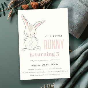 Invitation Élégant Simple Cute Blush Pink Bunny Anniversaire 