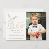 Invitation Élégant Simple Cute Bunny Pink Photo Anniversaire (Devant)