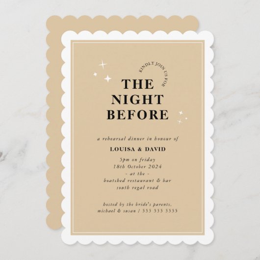 Invitation ÉLÉGANT simple étoiles répétition dîner champagne (Devant / Derrière)