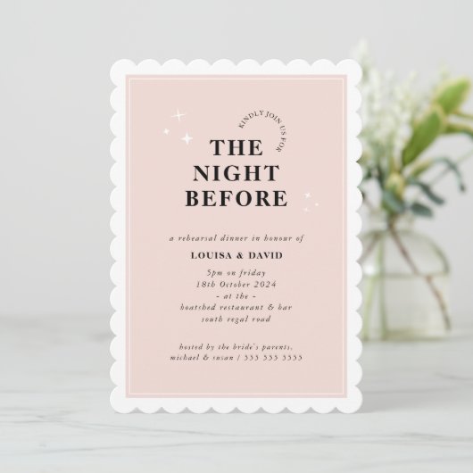 Invitation ÉLÉGANT simple étoiles répétition dîner rose pâle (Debout devant)