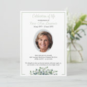 Invitation Elégant simple eucalyptus vert photo funérailles (Debout devant)