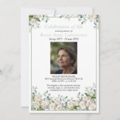 Invitation Elegant Simple Eucalyptus White Rose Photo Funeral (Devant)