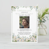 Invitation Elegant Simple Eucalyptus White Rose Photo Funeral (Debout devant)