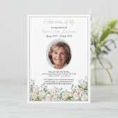 Invitation Elegant Simple Eucalyptus White Rose Photo Funeral (Debout devant)