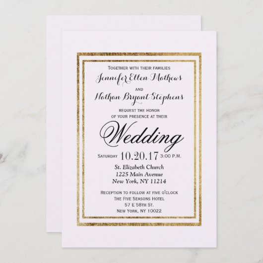 Invitation Elégant Simple Faux Gold Outline et blanc (Devant / Derrière)