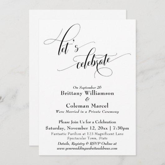 Invitation Élégant Simple Fêtons Noir et Blanc Inv (Devant / Derrière)