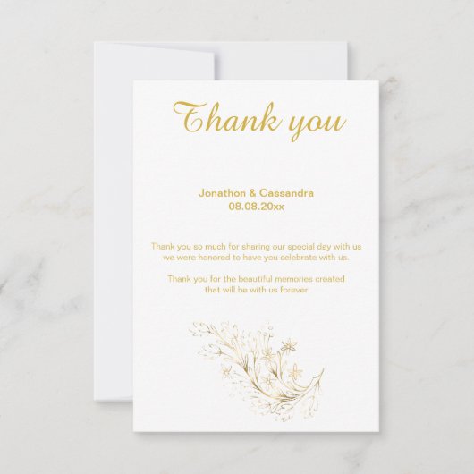 Invitation ÉLÉGANT SIMPLE FEUILLE D'OR RENVERS OR MERCi (Devant)