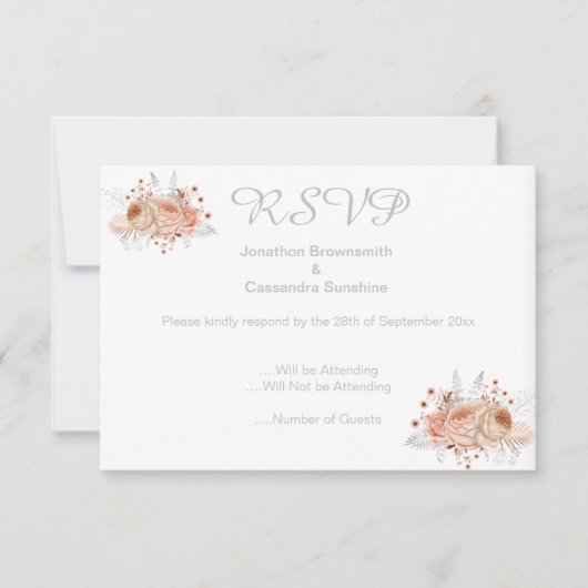 INVITATION ÉLÉGANT SIMPLE FLEUR APRICOT PAILLETTE RSVP (Devant)