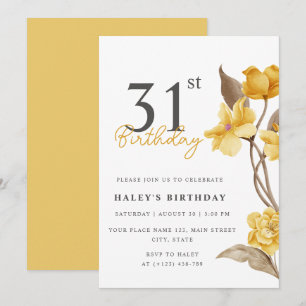Invitation Élégant Simple Floral Chic Jaune 31e Anniversaire