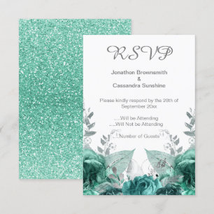 INVITATION ELÉGANT SIMPLE FLORAL VERT PARTIES SCINTILLANT RSV
