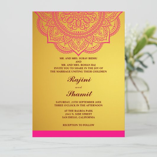 Invitation Elégant simple Gold Paisley Indian Hindu (Debout devant)