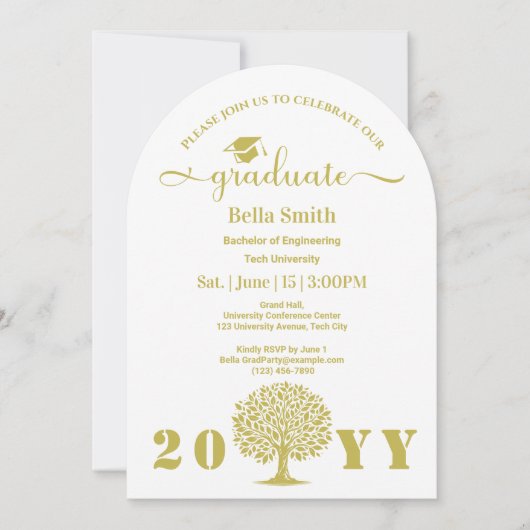 Invitation Élégant Simple Golden Graduation (Devant)