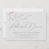Invitation Elégant simple gris & fleurs rouges Rehearsal Dîne (Devant)