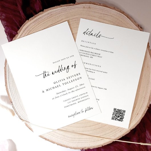 Invitation Elegant Simple Handwriting All in One Wedding