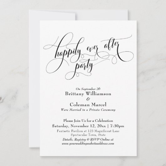 Invitation Élégant Simple Heureusement Jamais Après Réception (Devant)