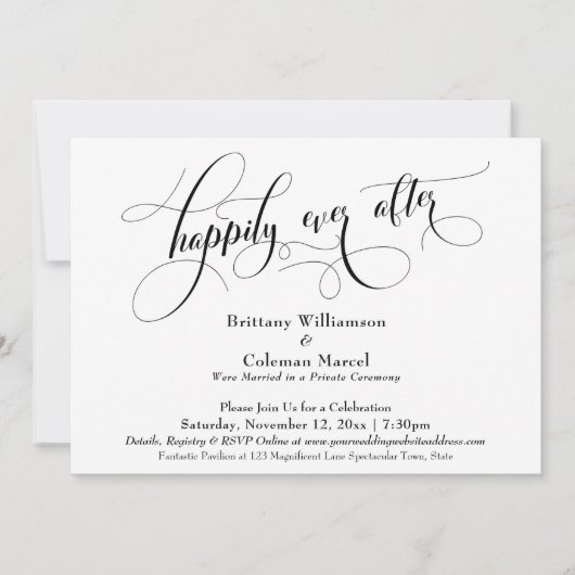 Invitation Élégant Simple Heureux Jamais Après Réception Invi (Devant)