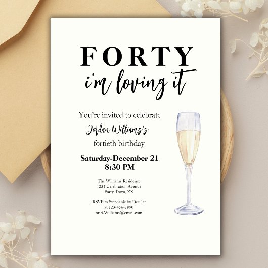 Invitation Elégant Simple J'adore Ça 40e Anniversaire