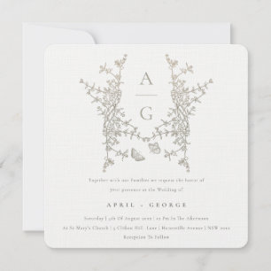 Invitation Élégant simple Mariage de monogramme de crête bota