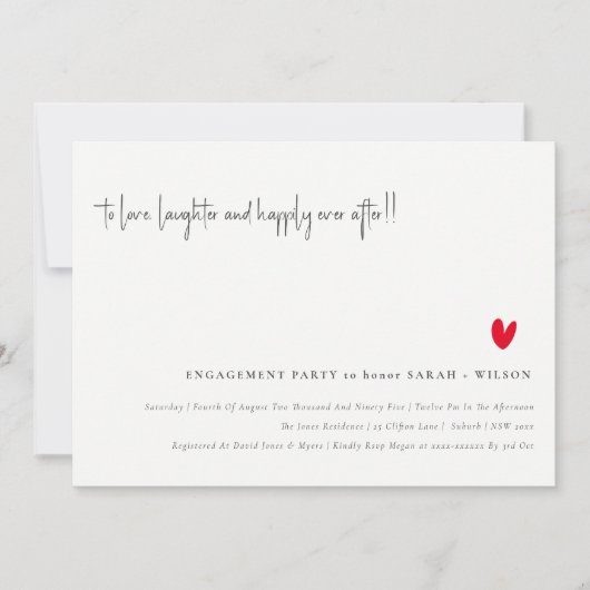 Invitation Élégant Simple Minimal Red Heart Script Fiançaille (Devant)