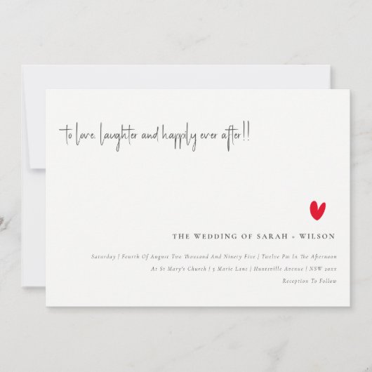 Invitation Élégant Simple Minimal Red Heart Script Mariage (Devant)