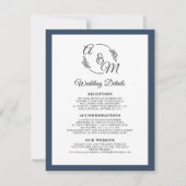 Invitation Elegant Simple Modern Navy Blue Détails du Mariage (Devant)