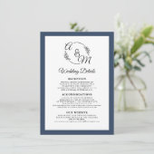 Invitation Elegant Simple Modern Navy Blue Détails du Mariage (Debout devant)